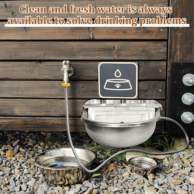 Tessco for you 3 Sets 4L/135oz Automatic Animal Water Bowl with Float Valve Stainless Steel Drinking Trough for Animals Livestock Horse Waterer Kits Includes Hose Connectors, Countersunk Bolts(Silver)