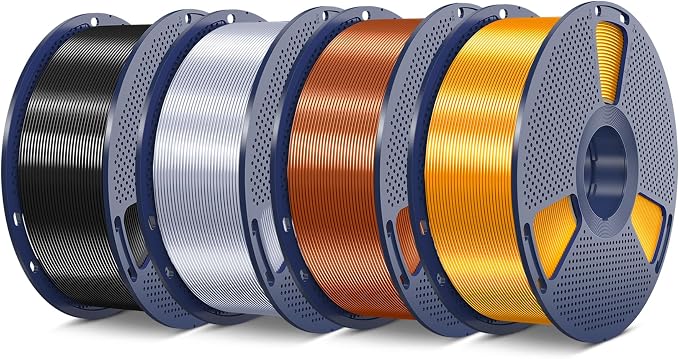 SUNLU Silk Pla Plus Filament 4kg Bundle, Shiny Silk Surface Pla+ 3D Printer Filament 1.75mm ±0.02mm, Glossy 3D Printing Filament, 1kg Spool, 4 Packs. (Black+Silver+Red Copper+Brass)