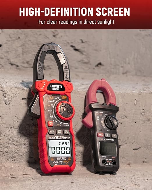 KAIWEETS HT208F Inrush Digital Clamp Meter 1000A and KAIWEETS KET01 Silicone Multimeter Test Leads with Gold-Plated Probes, 48 inch Long