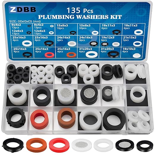 ZDBB 1555 PCS 32 Size O Ring Kit+16 Size Rubber Washers Assortment Kit for Plumbing Faucet Water Pipe Garden Hose Washers Shower Heads Gasket Repair and Air or Gas Connections