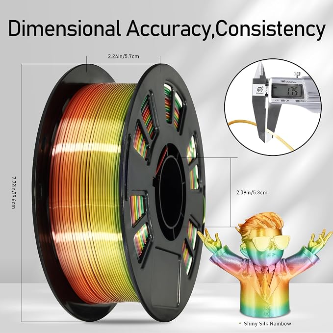 Silk Multicolored Rainbow PLA 3D Printer Filament, 1.75mm PLA Fast Color Change 3D Printing Material, 1kg Spool (2.2lbs),for FDM 3D Printers