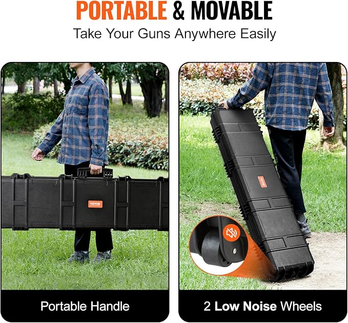 VEVOR Rifle Case, Rifle Hard Case with 4 Layers Fully-protective Foams, Lockable Hard Gun Case with Wheels, IP67 Waterproof & Crushproof, for Rifles or Shotguns