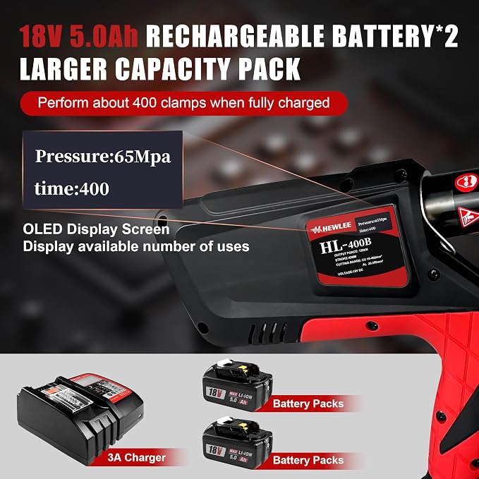 Electric Wire Cable Crimper Battery Powered Hydraulic Crimping Tool Range 8AWG to 600MCM with 12 Dies, Electricians for Circuit Repairs and Stainless Steel Deck Upgrades (HL-300B)
