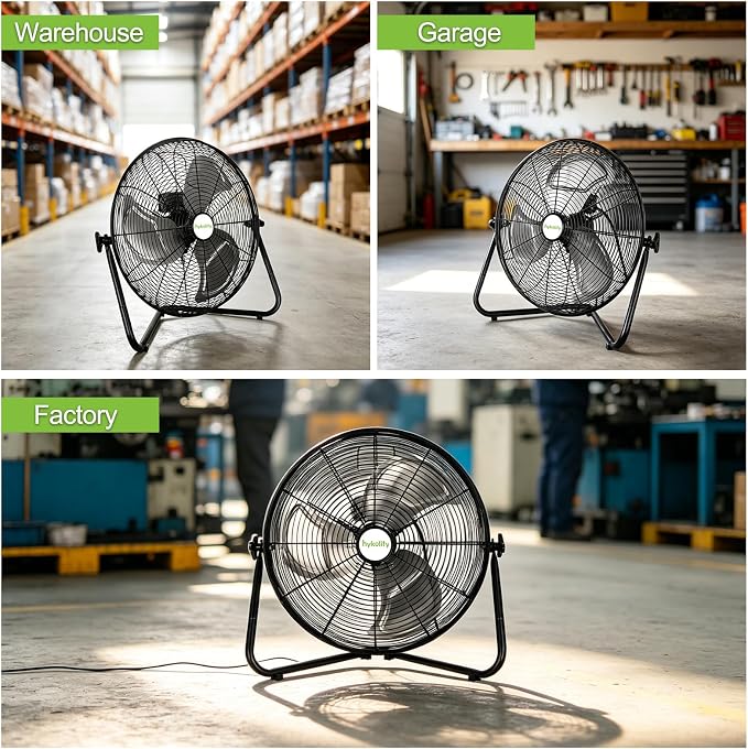 hykolity 20" High Velocity Floor Fan, 3-Speed 4650 CFM Heavy Duty Industrial Metal Shop Fan with Wall-Mounting System, Ideal for Commercial, Garage, Greenhouse and Gym