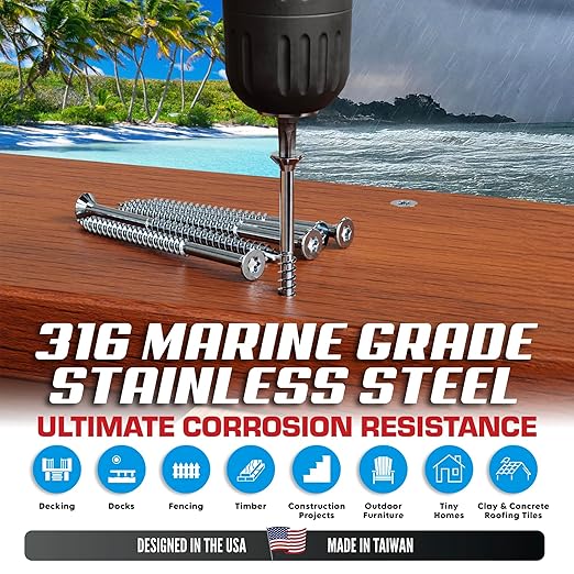 Allen's Trading Co. #10 x 2.5 Inch 316 Stainless Steel Screws Marine Grade (100 Pack, T25 Star) | Stainless Steel Wood Screws w/Driver Bit | High Corrosion Resistance for Coastal Construction