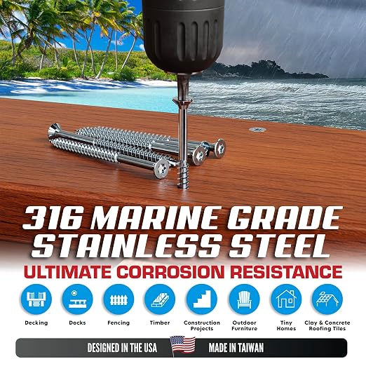 Allen's Trading Co. #10 x 2.5 Inch 316 Stainless Steel Screws Marine Grade (350 Pack, T25 Star) | Stainless Steel Wood Screws w/Driver Bit | High Corrosion Resistance for Coastal Construction