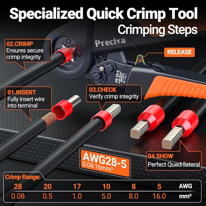 Preciva Ferrule Crimping Tool Kit - AWG 28-5 (0.08-16mm²) Self-Adjustable Ratchet Ferrule Crimper with Automatic Wire Stripper and 1375Pcs Single & Twin Ferrules Connectors