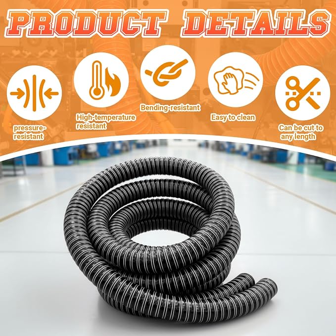 Pangda 2" x 10ft Air Duct Hose Cooling Air Ducting, Silicone Flexible Brake Induction Intake Pipe High Heat Brake Exhaust Hose for Dryer System (Black)