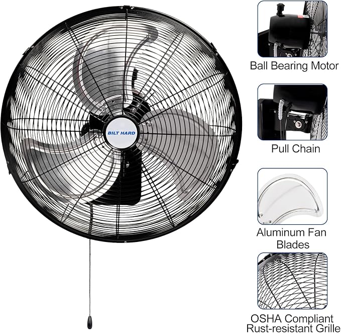 BILT HARD 20 in. Wall Mounted Outdoor Fan with 4750 CFM, 3-Speed Heavy Duty Industrial Outdoor Weatherproof Fan for Commercial, Garage, Patio and Gazebo