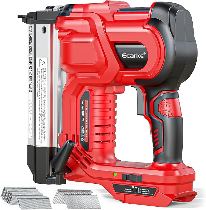 Ecarke 2" Electric Nail Gun Compatible with Milwaukee 18V Battery(Tool only),2 in 1 Cordless Brad Nailer Stapler with 1000 Nails,18 Gauge Nail Gun Battery Powered,2 Firing Modes for Trim Wood DIY