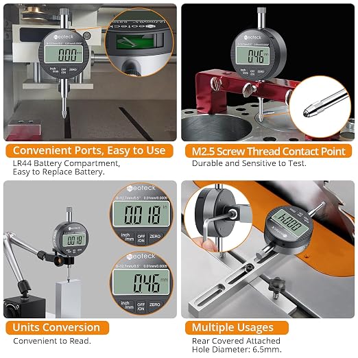 Neoteck 0-12.7mm/0.5" Digital Dial Indicator with 0.01mm/0.0005" High Precision Dial Gauge with LCD Display,Inch/Metric Conversion,Zero Setting,for Lathe, Runout Measurement,Mechanical Workshop