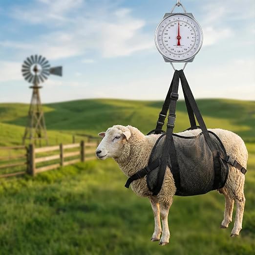 440lb Mechanical Hanging Scale with Calf Sling | 2-in-1 Animal Weighing Kit for Calves, Goats, Sheep, Dogs | Heavy Duty Easy-Read Spring Dial for Farm Ranch.
