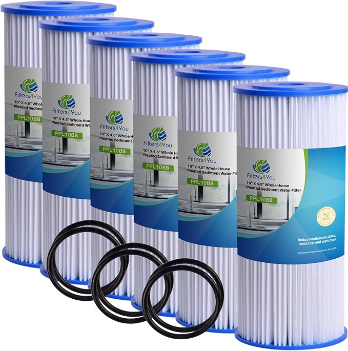 CFS – Pleated Water Filter Cartridges Compatible with FXHSC, R50-BBSA, R50-BB, WFHDC3001, W50PEHD, GXWH40L Models – Removes Bad Taste – Whole House Replacement Filter Cartridge (6 Pack + 6 O-Rings)