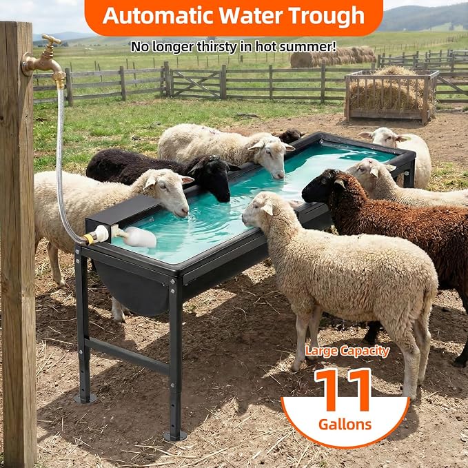 2PCS Automatic Animal Waterer 11 Gallon, Livestock Water Trough with Adjustable Stand, Automatic Water Dispenser with Float Valve, Easy to Assemble, Feeding Goat, Sheep, Horse, Dog in Farm