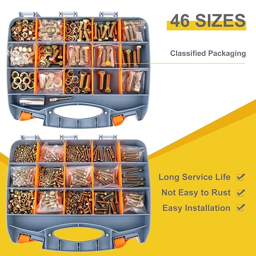 1085pcs Metric Bolt Assortment Kit -8.8 Grade, M4 M5 M6 M8 M10 M12 Heavy Duty Hex Bolts, Nuts Kit with Universal Socket, Yellow Zinc Plating, Durable Storage Case for DIY, Automotive, Length:12-40mm