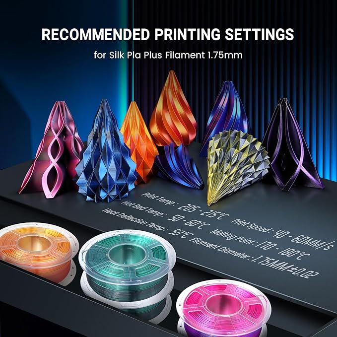 SUNLU Silk Triple Color Pla Filament, Silk PLA 3D Printer Filament 1.75mm, Shiny Silk Texture, Dimensional Accuracy +/- 0.02mm, 1KG Spool (2.2 lbs), PLA Silk Triple Color (Red Yellow Blue)