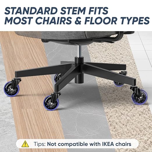 TICONN Office Chair Caster Wheels Set of 5 for Tile, Hardwood Floors and Carpets, Universal Fit for Most Chairs (Purple)