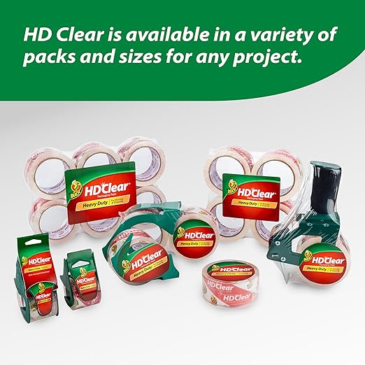 Duck HD Clear Packing Tape - 1 Roll of Heavy Duty Shipping and Moving Packing Tape - Clear Strong Packaging Tape for Boxes, Packing and Moving Supplies - 1.88 In. x 54.6 Yards (297438)