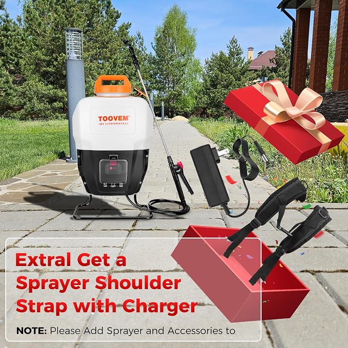 Toovem 4 Gallon Battery Powered Backpack Sprayer - Electric Garden Sprayer with 18V Strong Battery, Automatic Pressurization, 4 Nozzles, Comfortable Design for Lawn, Garden, Farms & Orchards Spraying