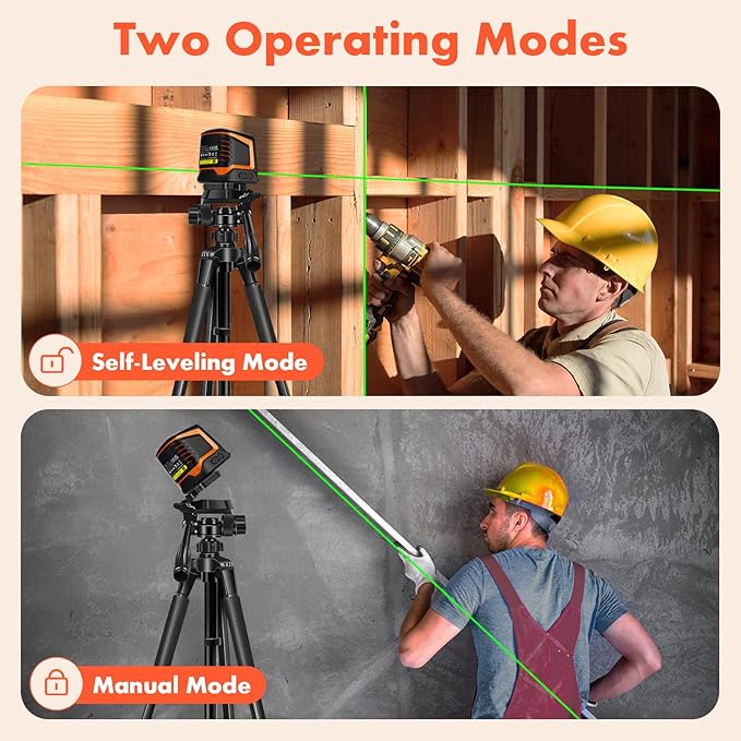 DOVOH Rechargeable Laser Level Self Leveling Cross Line, C2-120G | Green Beam, Dual Lasers, 2600mAh Li-ion Battery, 66ft, For Home DIY, Hanging Pictures, Tiling