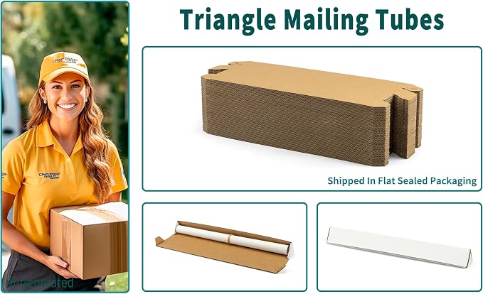 25-Pack Triangle Shipping Tubes, 18.25x2x2 inch Mailer Boxes | White, Corrugated Cardboard Boxes, For Posters, Blueprints, Artwork, Crafts, Mailing, Packaging, Storage