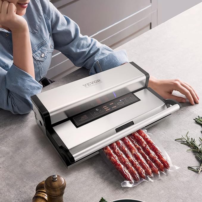 VEVOR Vacuum Sealer Machine, 95Kpa 350W Powerful Dual Pump and Dual Sealing, Dry and Moist Food Storage, Automatic and Manual Air Sealing System with Built-in Cutter, with Seal Bag and External Hose