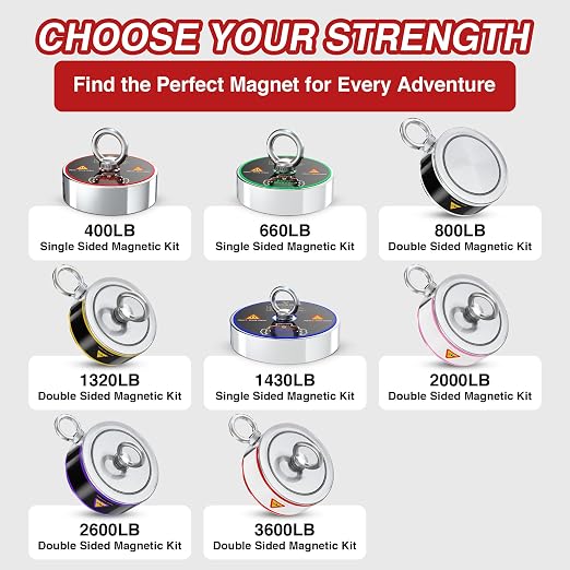 3600LB’s Complete Magnet Fishing Kit | Double Sided Fishing Magnet Kit with Case | Includes Strong Neodymium N52 Magnets, Durable 65ft Rope, Carabiner, Gloves, Grappling Hook & Carry Case