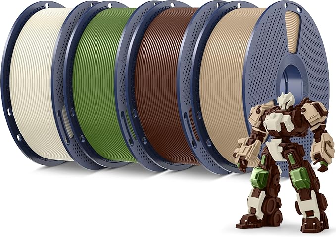 SUNLU 4KG 3D Printer Filament PLA Plus 1.75mm, SUNLU Neatly Wound PLA Filament 1.75mm PRO, PLA+ Filament for Most FDM 3D Printer, 1 kg Spool, 4 Packs, Bone White+Olive Green+Coffee Brown+Oak