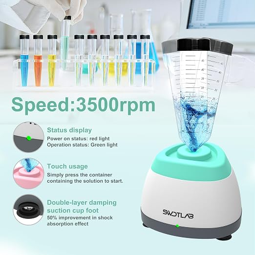 Mini Vortex Mixer 3500RPM, Touch Nail Polish Shaker Lash Glue Shaker, Lab Paint Shaker for Tattoo Ink Acrylic Paint Test Tubes, DC Brushless Motor, 3s Mix, Silicone Cap (Cyan)