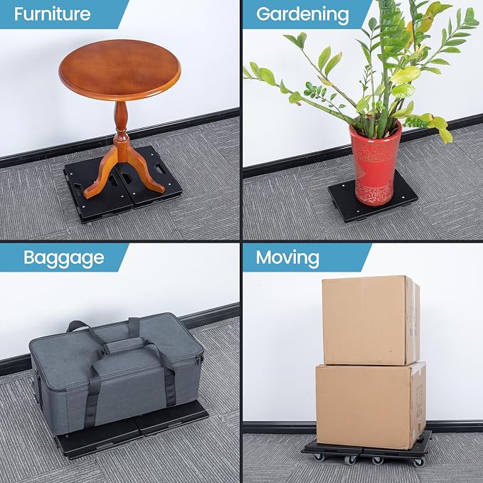 Nellyke Furniture Dolly, 4 Pack Dollies with Wheels,16'' X10'' Small Flat Dolly with 500LBS Large Capacity, Furniture Movers with Wheels Heavy Duty, Connectable and Portable, Black