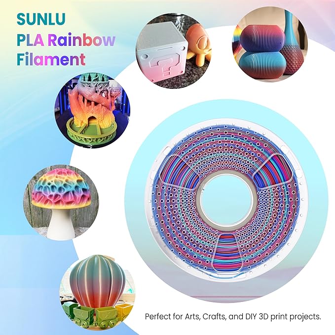 SUNLU Transparent Rainbow PLA Filament Bundle Multicolor, Neatly Wound Gradient Rainbow PLA 3D Printer Filament 1.75mm ±0.02mm, 4kg in Total, 1kg per Spool, 4 Pack