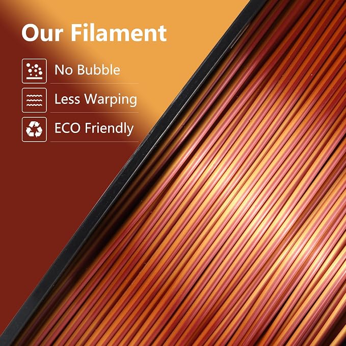 Kingroon PLA Filament, Multicolor Silk PLA Filament, Dual Color 3D Printer Filament, 1.75 mm, Dimensional Accuracy +/- 0.03 mm, 1kg Spool(2.2lbs), Gold Red Copper