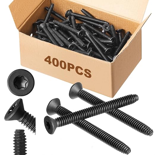 Blulu 400 Pcs 1/4-20 x 2-1/2" Self-Tapping Trailer Deck Screws Flat Head Trailer Deck Screws, Star Drive T-30, Black Floorboard Thread Cutting Screw Fasteners for Wood to Metal