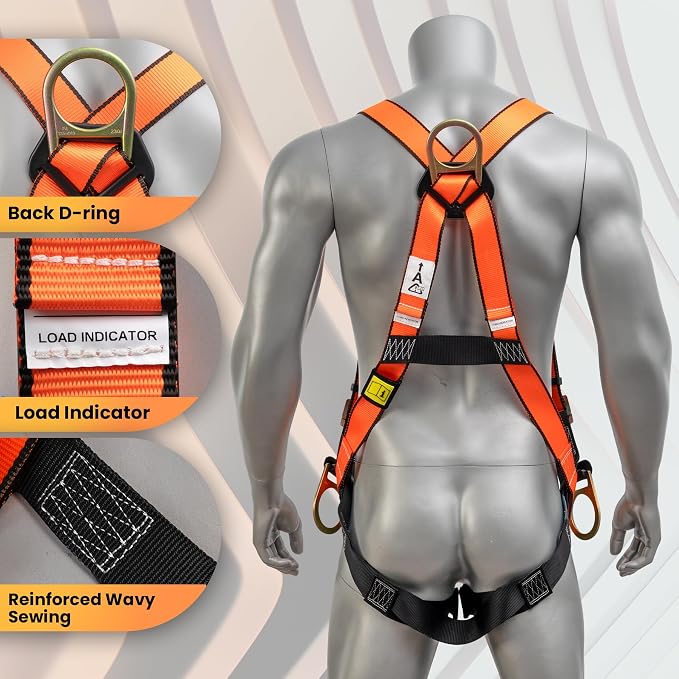Fall Protection Safety Belt With Shock Absorbing Lanyard, Full Body Construction Protection Fall Arrest ANSI Compliant