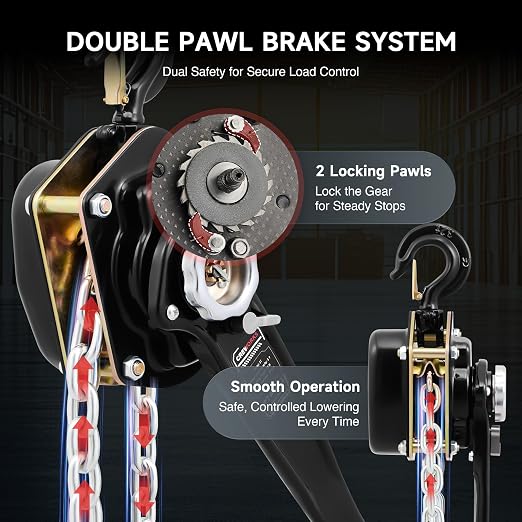 CREWORKS Lever Chain Hoist, 3 Ton 6600 lb Capacity 10 ft Manual Chain Hoist with G80 Galvanized Chain & Swivel Hooks, Heavy Duty Manual Lever Hoist for Construction Warehouse Automotive Factory