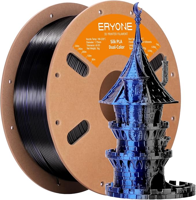 ERYONE Silk Dual Color PLA Filament 3D Printer 1.75mm +/- 0.03mm, Bicolor Filament Two Tone PLA 1KG(2.2lbs) Cardboard Spool, Midnight Blue & Black