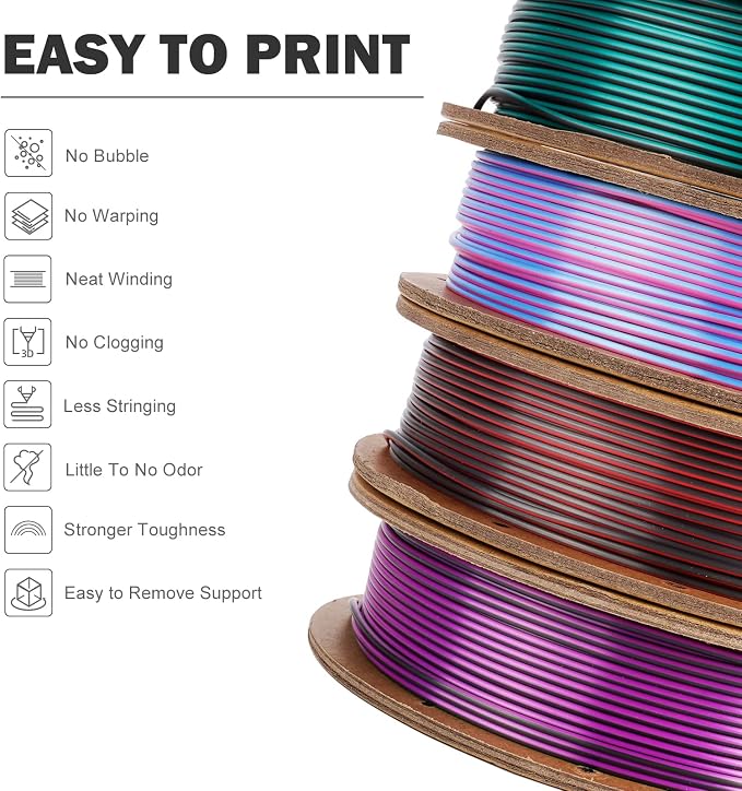ERYONE PLA Filament 3D Printer Filament Bundle Multicolor 1.75mm +/- 0.03mm, PLA Filament 250g Spool, 4 Rolls, Silk Dual Color 4