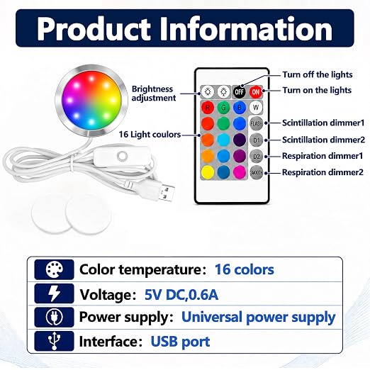 8PCS RGB 16 Color Led Lamp Kit 001 Compatible with Bambu, Makerworld, Anycubic, Makeronline Model Light, 3D Printer Led Lamp 5V USB Powered