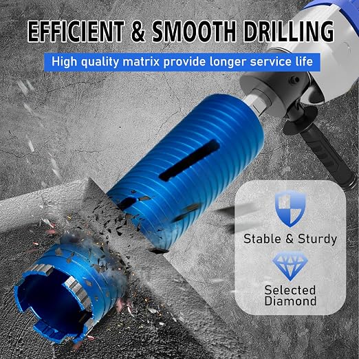 SALI Diamond Core Drill Bits 1 3/8" Diameter 10"/254mm Drilling Depth 5/8-11" Thread Core Bit Turbo Laser-Welded Segments for Cured Concrete with, Brick, Block, Masonry, with Two Adapters