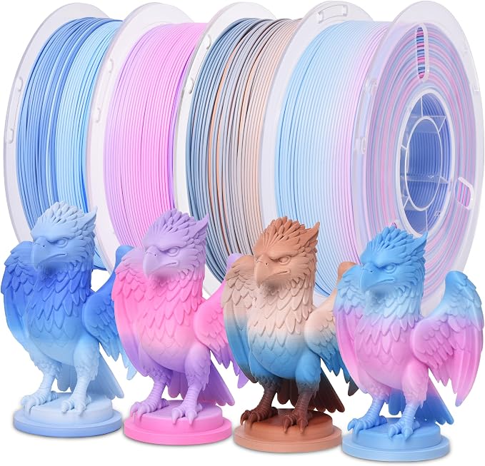 RAMBERY 4KG Matte Rainbow PLA 3D Printer Filament 4 Colors PLA Filament Bundle, 1.75mm 1kg(2.2lb) X 4 Pack, Blue-White/Red/Brown/Red-Purple