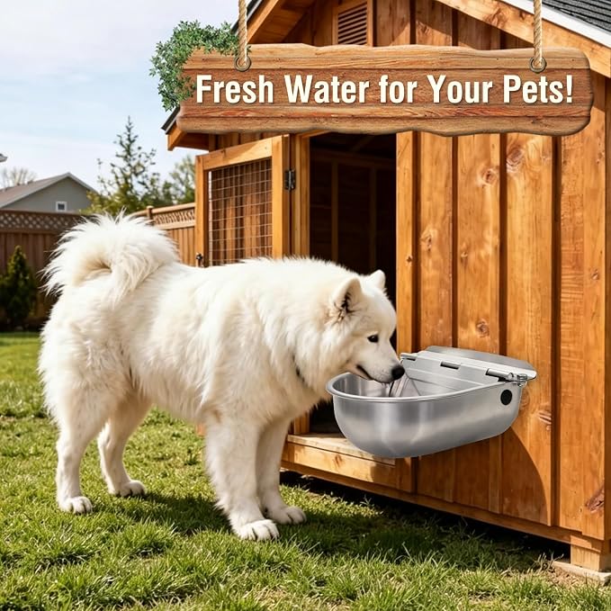 2 Pack 304 Stainless Steel Automatic Livestock Waterer with Float Valve & Drainage Hole– Animal Watering Bowl for Dog, Horse, Goat, Pig, Chicken, Easy-Clean Water Bowl for Outdoor Farm Use