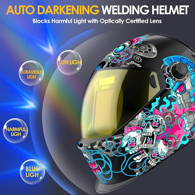 Welding Helmet Auto Darkening True Color Large Viewing, Welding Hood Solar/Rechargeable Battery Powered, Wide Shade 4/5-13 with 4 Arc Sensor, Optical Clarity Welding Mask for TIG MIG ARC Grind
