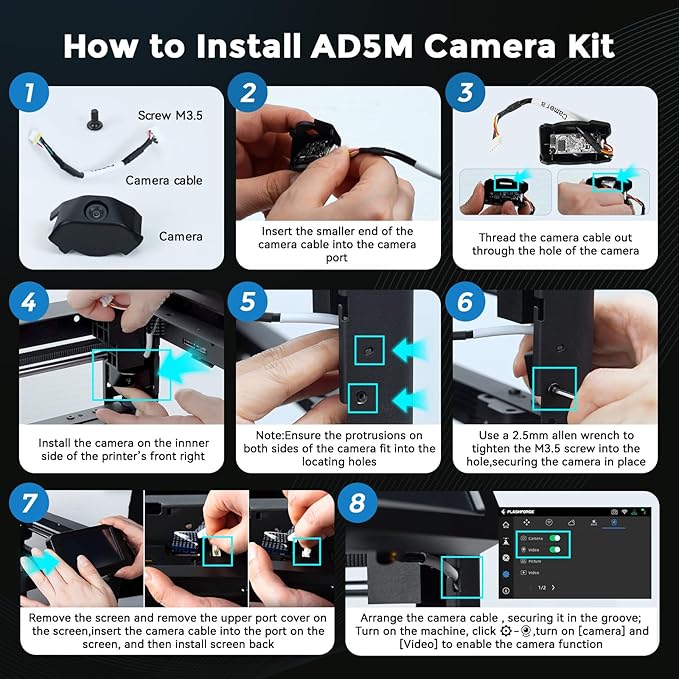 Official Original FLASHFORGE AD5M Camera Smart Kit, AD5X 3D Printer Camera | Real-Time Monitoring of Printing,FDM 3D Printer Cameras, For Flashforge AD5X, Adventurer 5M and Adventurer 5M Pro