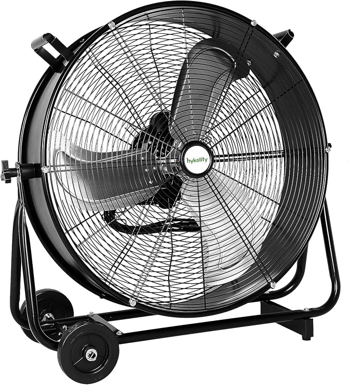 hykolity 24" High Velocity Industrial Drum Fan, 8100 CFM 3-Speed Heavy Duty Metal Shop Fan for Workshops, Warehouse, Garage and Factory, UL Listed