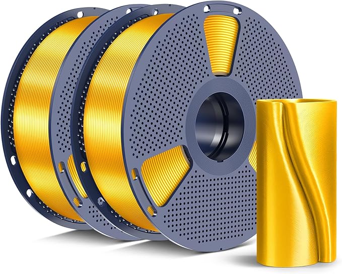 SUNLU Silk PLA+ Filament 1.75mm, Chrome Like Gloss Finish, Smooth Silk Texture, Upgraded Formula for Stable Printing, 2kg(4.4lbs) PLA Plus 3D Printer Filament, Gold+Gold