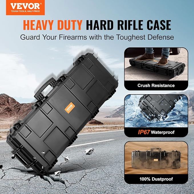 VEVOR Rifle Case, Rifle Hard Case with 4 Layers Fully-protective Foams, Lockable Hard Gun Case with Wheels, IP67 Waterproof & Crushproof, for Rifles or Shotguns