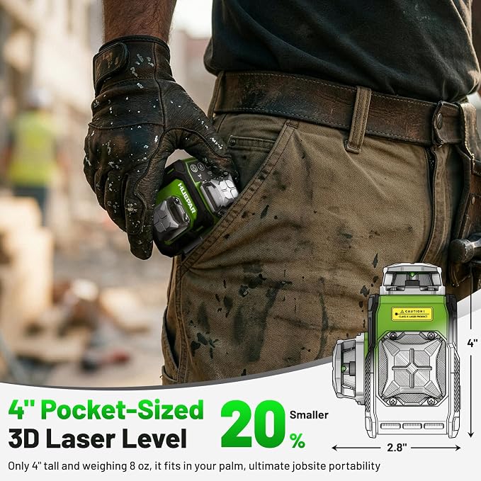 Huepar Laser Level 360° Self Leveling with 60" Tripod, New 3D, Smaller Size, Better Value, 3x360° Green Cross Line Laser Level 12 Lines, Rechargeablel Outdoor Pulse Mode, Tile, Cabinet, etc. ST03CGTP