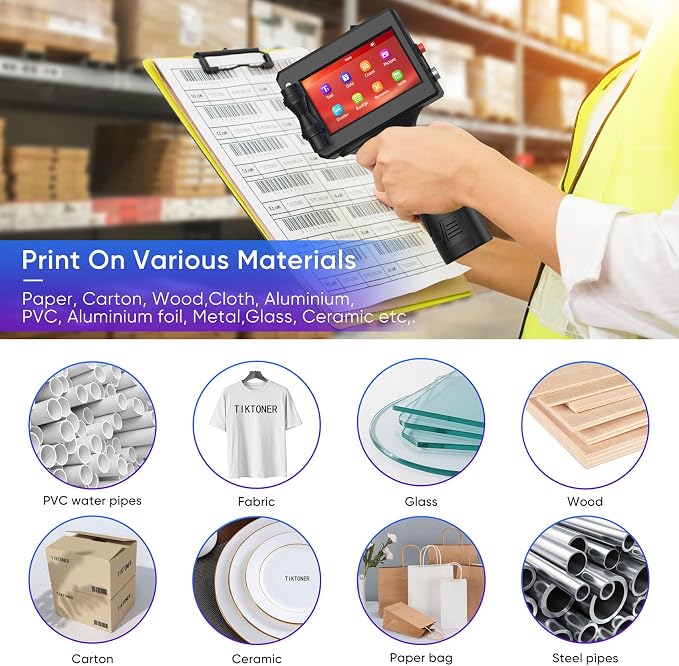 Handheld Inkjet Printer Printing Height 0.08-0.5Inch Handheld Printer Gun for Batch Code Date Time Lot Number Print on Many Materials, Inkjet Coder with 42ml Black Fast Dry Ink Cartridge