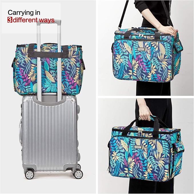 HOMEST Sewing Machine Carry Case, with Shoulder Strap and Front Pocket | Fits most standard Singer, Brother and Janome machines, with storage pockets for sewing accessories and tools, Floral