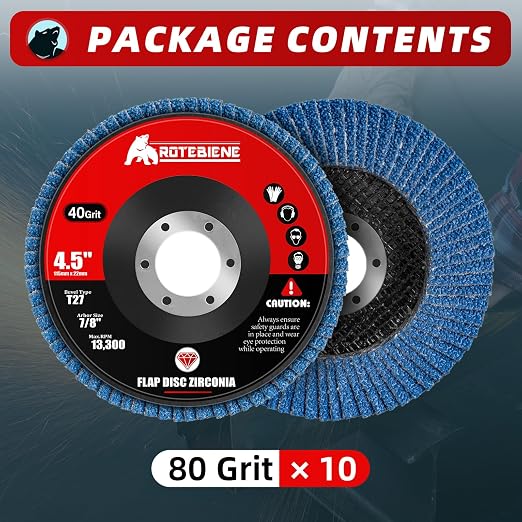 10 Pack 80 Grit Zirconia Flap Discs 4.5" x 7/8" T27 for 4 1/2 Inch Angle Grinder Flap Wheels Heavy-Duty Grinding & Sanding Discs for Metal, Wood, Stainless Steel